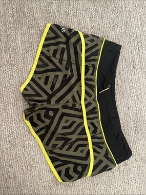 lululemon athletica Olive Green and Yellow Geometric Athletic Shorts